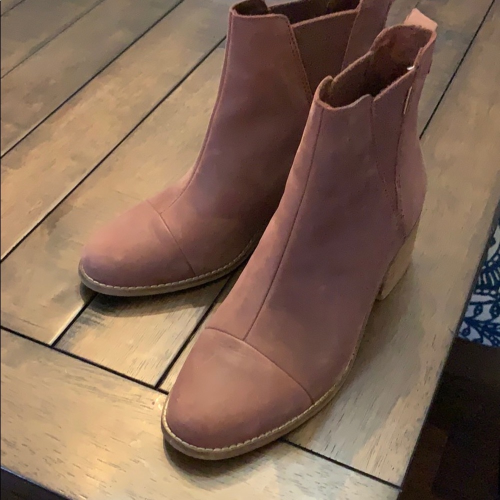 Suede 2 inch block heel TOMS ankle boots.